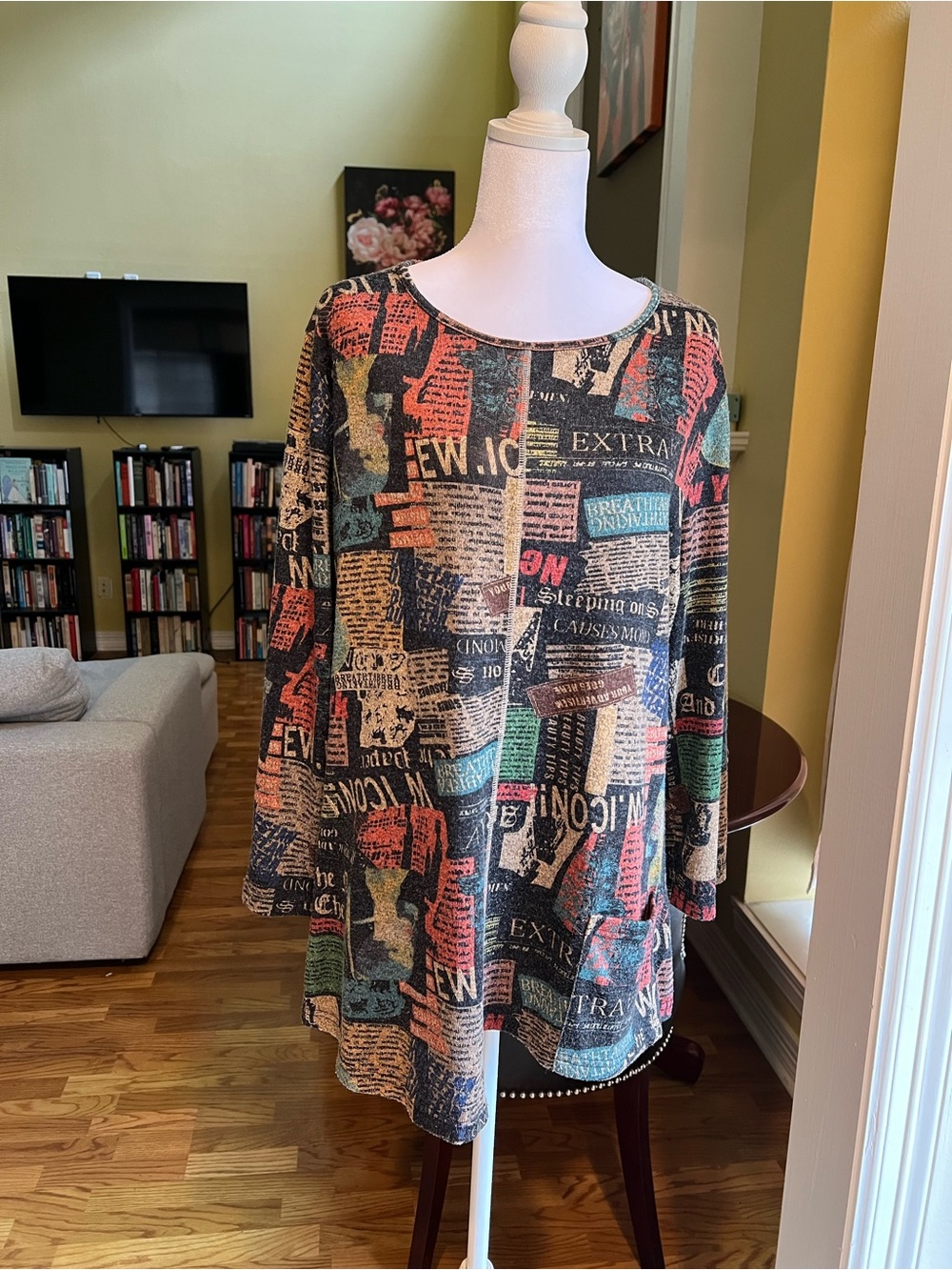 SHANA Multicolor Newsprint Tunic Top